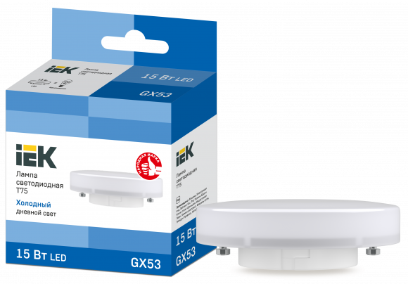 IEK Лампа светодиодная T75 таблетка 15Вт 230В 6500К GX53 IEK, LLE-T80-15-230-65-GX53
