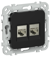 FLITE Розетка 2-местная RJ45/RJ11 категория 5Е/3 STP РКТ5е/3-2-1-ФлЧ черный IEK, FI-KT21-1-K02