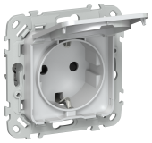 FLITE Розетка с заземлением с защитными шторками и крышкой 16А IP44 РСшкр11-0-44-ФлЖ жемчуг IEK, FI-R16-16-44-K36