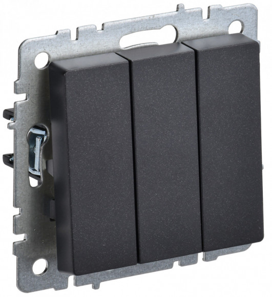 IEK BRITE Выключатель 3-клавишный 10А ВС10-3-0-БрЧ черный IEK, BR-V30-0-10-K02