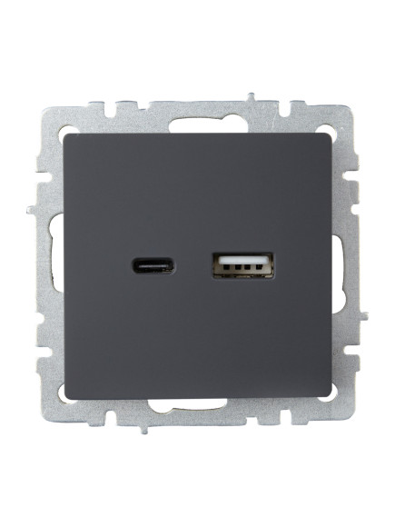 IEK BRITE Розетка USB A+C 18Вт РЮ11-1-БрГ графит IEK, BR-U22-018-K53