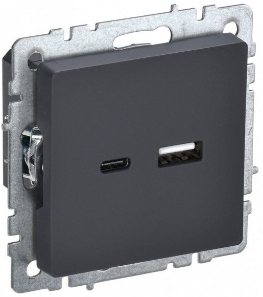 IEK BRITE Розетка USB A+C 18Вт РЮ11-1-БрГ графит IEK, BR-U22-018-K53