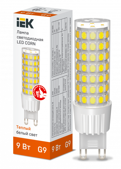IEK Лампа светодиодная CORN капсула 9Вт 230В 3000К керамика G9 IEK, LLE-CORN-9-230-30-G9