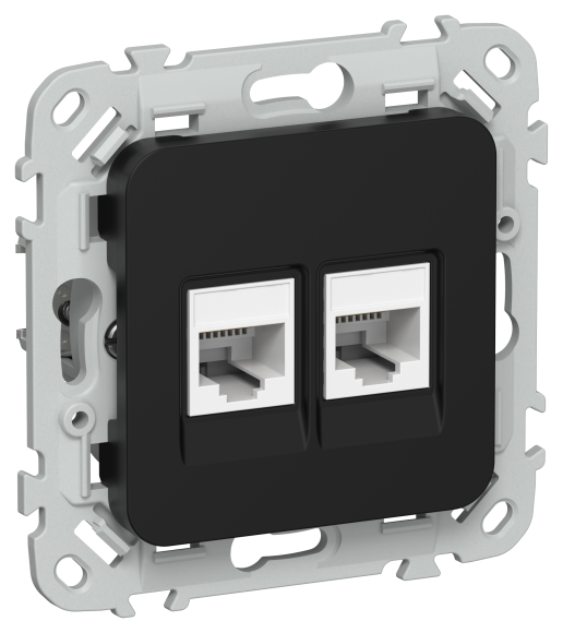 IEK FLITE Розетка 2-местная компьютерная RJ45 категория 6 UTP РК6-2-0-ФлЧ черный IEK, FI-K22-2-K02