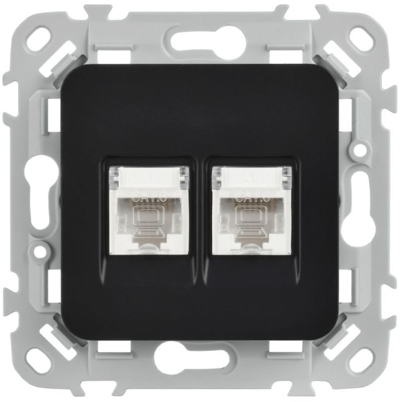 IEK FLITE Розетка 2-местная компьютерная RJ45 категория 6 UTP РК6-2-0-ФлЧ черный IEK, FI-K22-2-K02