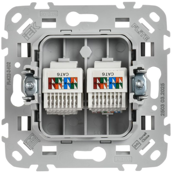 IEK FLITE Розетка 2-местная компьютерная RJ45 категория 6 UTP РК6-2-0-ФлЧ черный IEK, FI-K22-2-K02