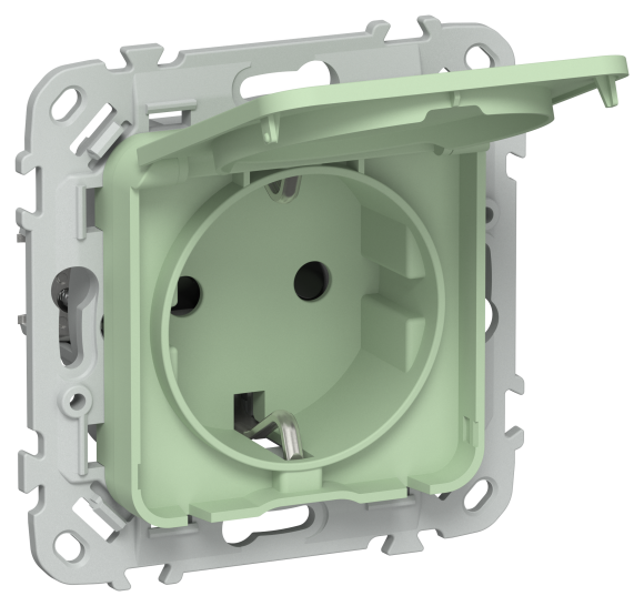 IEK FLITE Розетка с заземлением с защитными шторками и крышкой 16А IP44 РСшкр11-0-44-ФлФ фисташковый IEK, FI-R16-16-44-K93