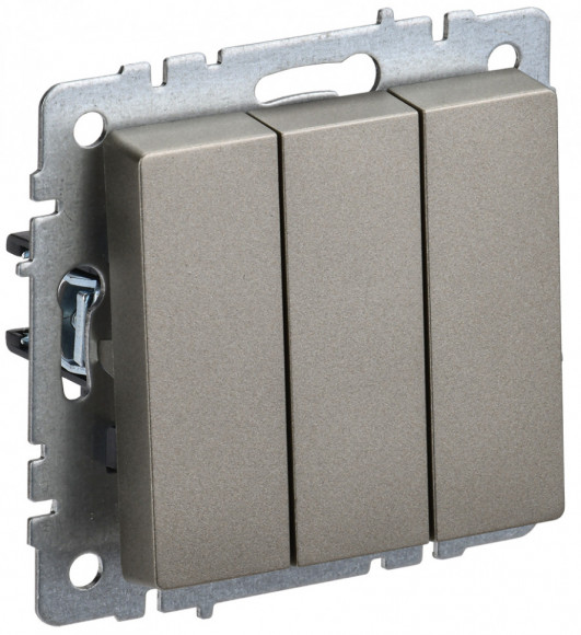 IEK BRITE Выключатель 3-клавишный 10А ВС10-3-0-БрШ шампань IEK, BR-V30-0-10-K37