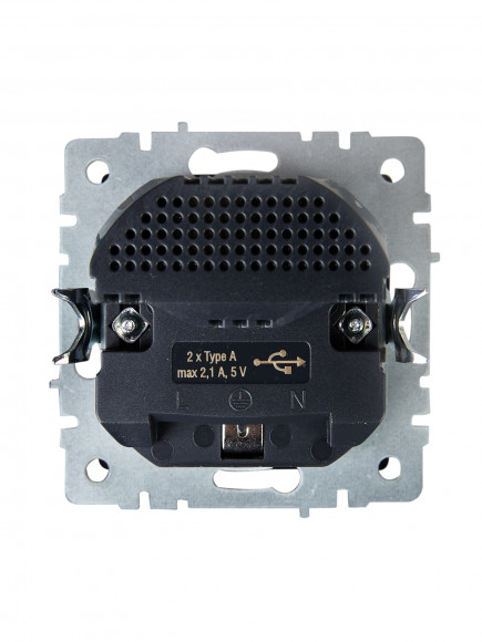 IEK BRITE Розетка 1-местная с заземлением с защитными шторками 16А с USB A+A 5В 2,1А РЮш10-1-БрЧ черный , BR-R14-16-U21-D21-K02