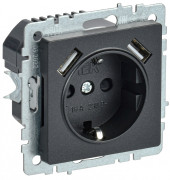 BRITE Розетка 1-местная с заземлением с защитными шторками 16А с USB A+A 5В 2,1А РЮш10-1-БрЧ черный IEK, BR-R14-16-U21-D21-K02 BRITE Розетка 1-местная с заземлением с защитными шторками 16А с USB A+A 5В 2,1А РЮш10-1-БрЧ черный IEK, BR-R14-16-U21-D21-K02