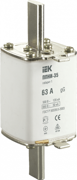 IEK Плавкая вставка предохранителя ППНИ-35, габарит 1, 63А IEK, DPP30-063