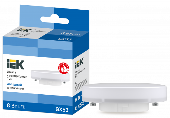 IEK Лампа светодиодная T75 таблетка 8Вт 230В 6500К GX53 IEK, LLE-T80-8-230-65-GX53