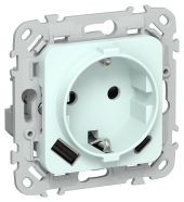 FLITE Розетка 1-местная с заземлением с защитными шторками 16А с USB A+C 20Вт безвинтовое крепление РСЮшс11-1-ФлХЛ холодный лед IEK, FI-R14-16-1-U22-020-K94