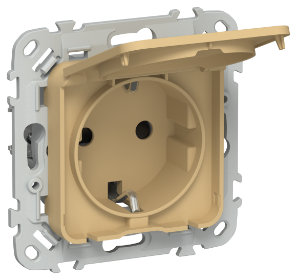 IEK FLITE Розетка с заземлением с защитными шторками и крышкой безвинтовое крепление 16А IP44 РСшкр11-1-44-ФлШм шамуа IEK, FI-R16-16-1-44-K89