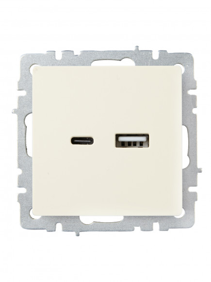 IEK BRITE Розетка USB A+C 18Вт РЮ11-1-БрКр бежевый IEK, BR-U22-018-K10
