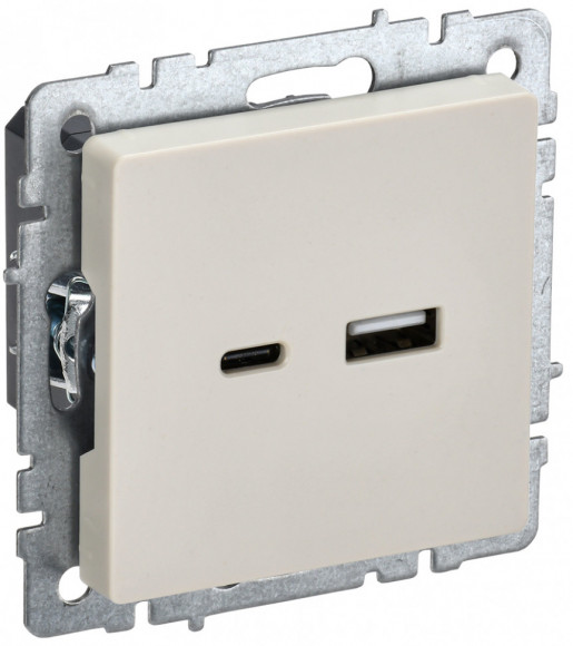 IEK BRITE Розетка USB A+C 18Вт РЮ11-1-БрКр бежевый IEK, BR-U22-018-K10