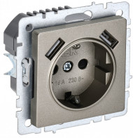 BRITE Розетка 1-местная с заземлением с защитными шторками 16А с USB A+A 5В 2,1А РЮш10-1-БрШ шампань , BR-R14-16-U21-D21-K37