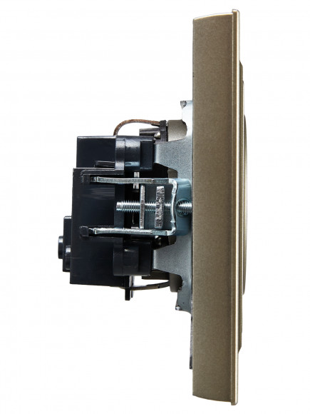 IEK BRITE Розетка 1-местная с заземлением с защитными шторками 16А в сборе РСР14-1-0-БрШ шампань , BR-R14-16-K37-F