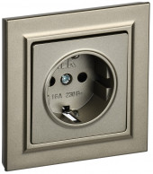 BRITE Розетка 1-местная с заземлением с защитными шторками 16А в сборе РСР14-1-0-БрШ шампань , BR-R14-16-K37-F