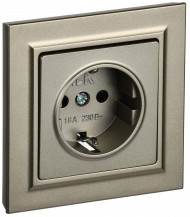 BRITE Розетка 1-местная с заземлением с защитными шторками 16А в сборе РСР14-1-0-БрШ шампань , BR-R14-16-K37-F