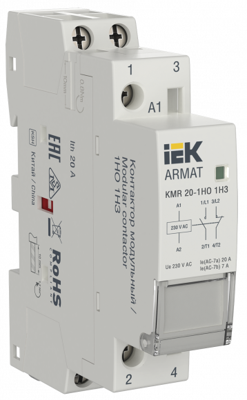 IEK ARMAT Контактор модульный KMR 20А 230В AC 1НО 1НЗ IEK, AR-KMR10-020-11-230