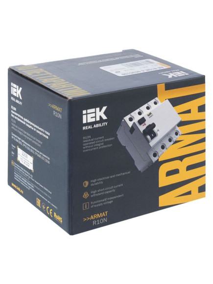 IEK ARMAT Выключатель дифференциального тока R10N 4P 63А 100мА тип AC IEK, AR-R10N-4-063C100