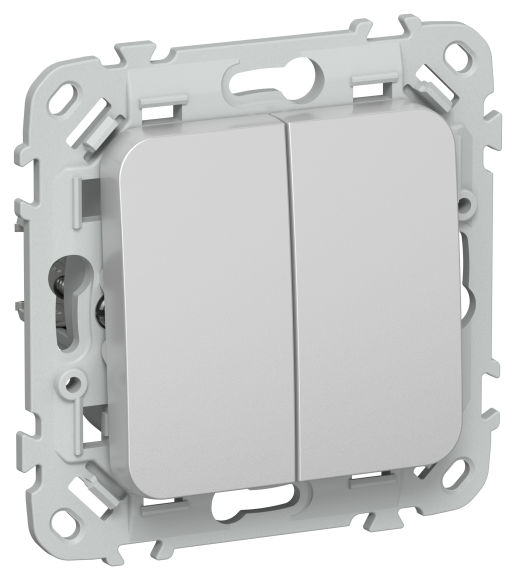 IEK FLITE Выключатель 2-клавишный проходной 10А ВС62-1-0-ФлА алюминий IEK, FI-V22-0-10-1-K47