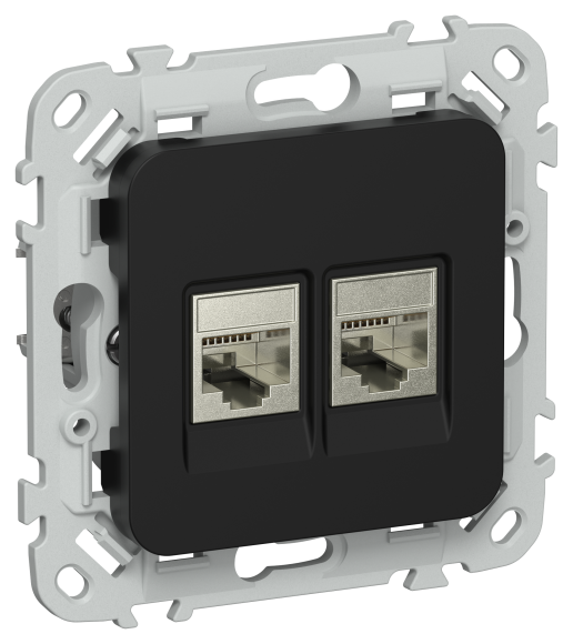 IEK FLITE Розетка 2-местная компьютерная RJ45 категория 5Е STP РК5е-2-1-ФлЧ черный IEK, FI-K21-1-K02