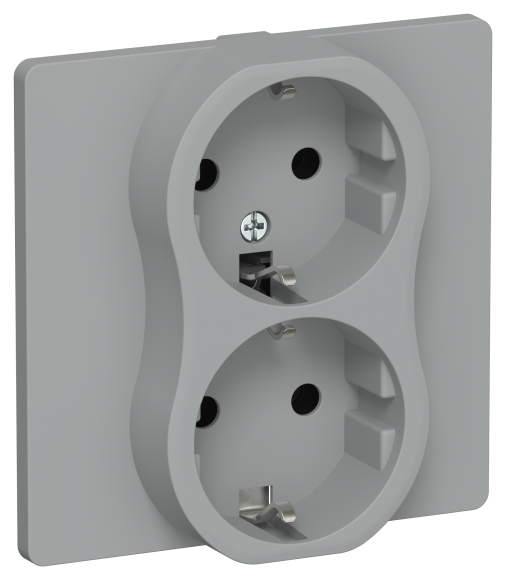 IEK FLITE Розетка 2-местная с заземлением без защитных шторок безвинтовое крепление 16А РС12-1-К-ФлС серый IEK, FI-R21C-16-1-K03