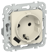 FLITE Розетка 1-местная с заземлением с защитными шторками 16А с USB A+C 20Вт безвинтовое крепление РСЮшс11-1-ФлСл сливочный IEK, FI-R14-16-1-U22-020-K86