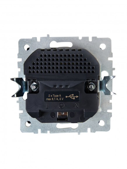 IEK BRITE Розетка 1-местная с заземлением с защитными шторками 16А с USB A+A 5В 3,1А РЮш10-2-БрА алюминий , BR-R14-16-U21-D31-K47