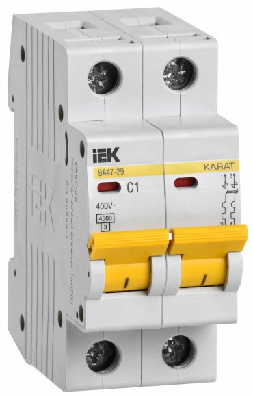 IEK KARAT Автоматический выключатель ВА47-29 2P B 1А 4,5кА IEK, MVA20-2-001-B