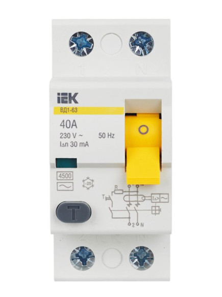 IEK Выключатель дифференциальный (УЗО) ВД1-63 2Р 40А 30мА IEK, MDV10-2-040-030 IEK Выключатель дифференциальный (УЗО) ВД1-63 2Р 40А 30мА IEK, MDV10-2-040-030