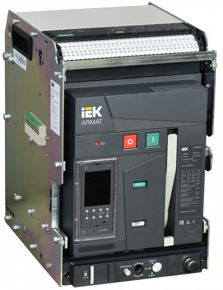 IEK ARMAT AR-A2C TD16 3P W HR/VR Выключатель автоматический воздушный 55кА расцепитель TD 1600А 3P выдвижной с аксессуарами ~220-240В: реле отключения, реле включения, моторный привод IEK, AR-ACB-3VA-055-1600A-TDCF