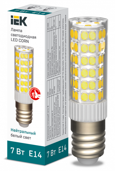 IEK Лампа светодиодная CORN капсула 7Вт 230В 4000К керамика E14 IEK, LLE-CORN-7-230-40-E14