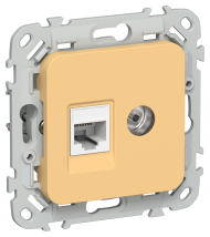 FLITE Розетка 2-местная RJ45/TV категория 5Е UTP РКТВ5е-2-0-ФлЗ золотарник IEK, FI-AK22-1-K90