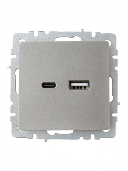 IEK BRITE Розетка USB A+C 18Вт РЮ11-1-БрС сталь IEK, BR-U22-018-K46