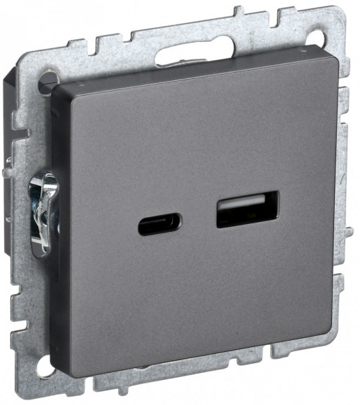 IEK BRITE Розетка USB A+C 18Вт РЮ11-1-БрС сталь IEK, BR-U22-018-K46