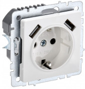 BRITE Розетка 1-местная с заземлением с защитными шторками 16А с USB A+A 5В 3,1А РЮш10-2-БрБ белый IEK, BR-R14-16-U21-D31-K01