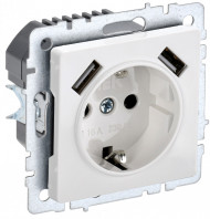 BRITE Розетка 1-местная с заземлением с защитными шторками 16А с USB A+A 5В 3,1А РЮш10-2-БрБ белый , BR-R14-16-U21-D31-K01