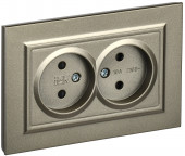 BRITE Розетка 2-местная без заземления с защитными шторками 10А в сборе РСш12-2-БрШ шампань , BR-R23-10-K37-F