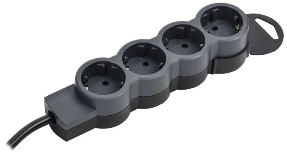 IEK STANDARD Удлинитель У04 4 места 2P+PE 1,5м 3х1,5мм2 16А черный IEK, 695025