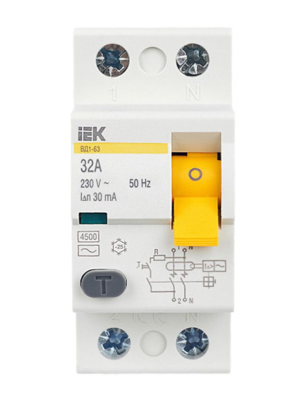 IEK Выключатель дифференциальный (УЗО) ВД1-63 2Р 32А 30мА IEK, MDV10-2-032-030 IEK Выключатель дифференциальный (УЗО) ВД1-63 2Р 32А 30мА IEK, MDV10-2-032-030