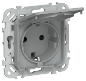 FLITE Розетка с заземлением с защитными шторками и крышкой 16А IP44 РСшкр11-0-44-ФлС серый IEK, FI-R16-16-44-K03