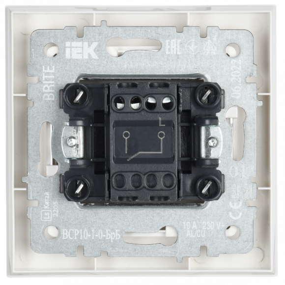IEK BRITE Выключатель 1-клавишный 10А в сборе ВСР10-1-0-БрБ белый IEK, BR-V10-0-10-K01-F IEK BRITE Выключатель 1-клавишный 10А в сборе ВСР10-1-0-БрБ белый IEK, BR-V10-0-10-K01-F