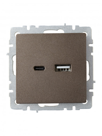IEK BRITE Розетка USB A+C 18Вт РЮ11-1-БрТБ темная бронза IEK, BR-U22-018-K45