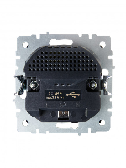 IEK BRITE Розетка 1-местная с заземлением с защитными шторками 16А с USB A+A 5В 3,1А РЮш10-2-БрГ графит , BR-R14-16-U21-D31-K53