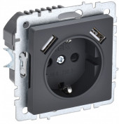 BRITE Розетка 1-местная с заземлением с защитными шторками 16А с USB A+A 5В 3,1А РЮш10-2-БрГ графит , BR-R14-16-U21-D31-K53