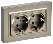 BRITE Розетка 2-местная с заземлением с защитными шторками плоская 16А в сборе РСшПл12-3-БрШ шампань , BR-R28-16-K37-F