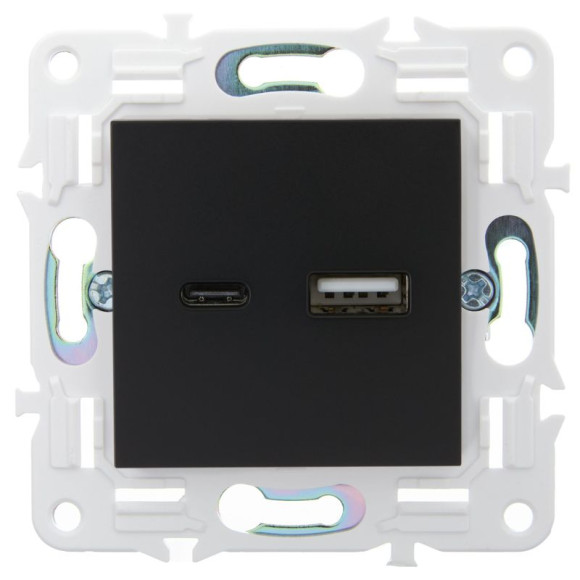 IEK SKANDY Розетка USB A+C 18Вт SK-R13Bl черный , SK-U22-018-K02